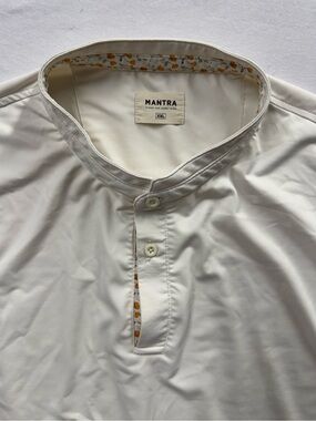Mantra Shirt Mens XXL Ivory White Floral Trim Mandrin Collar Performance Polo